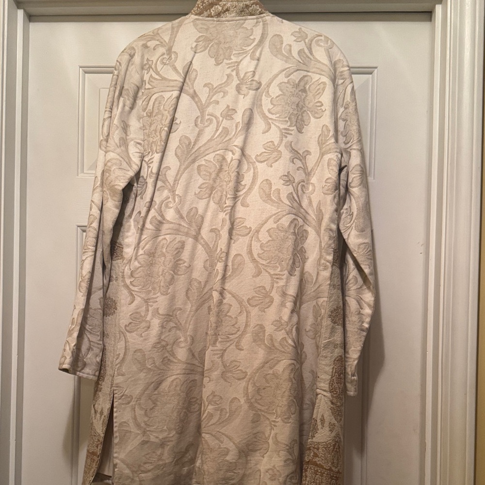 Cream and Brown Women's Long Jacket - Picture 3 of 4